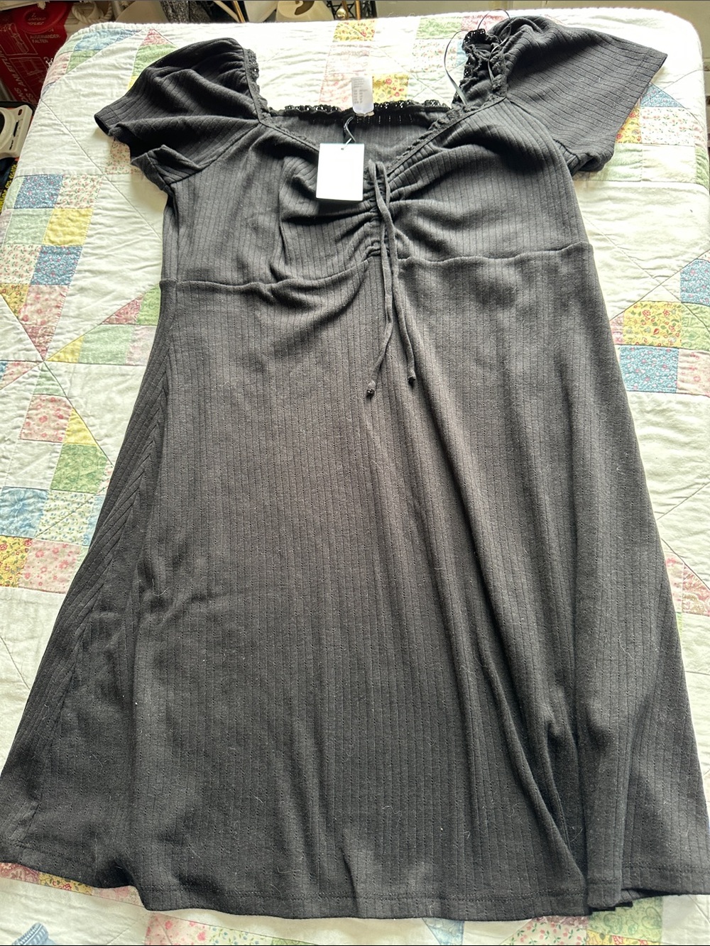 Z—H&M Brown Ribbed Short Sleeve Top/dress with Front Tie